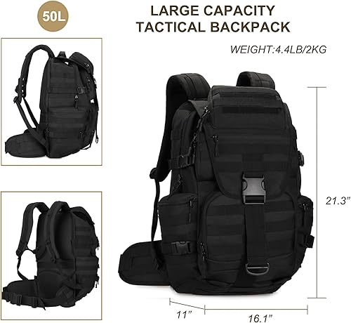 Miniatura 2 de HRTACPAG Mochila táctica militar Molle de 50L Mochila de senderismo impermeable Ejército grande Paquete de asalto de 3 días Mochila resistente,