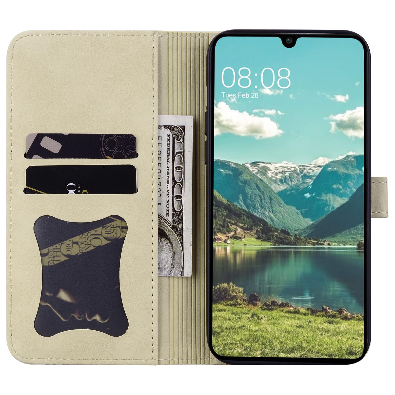 Rosbtib Case for Honor X6 4G/ X8 5G/ Honor 70 Lite 5G PU leather Flip Protective Case with Card slot Magnetic Closure Cherry Blossom Embossing Cover Honor 70 Lite 5G - Image 3
