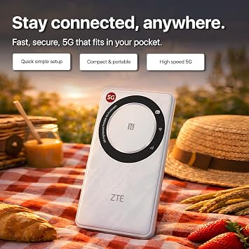 ZTE U30AIR 5G WiFi Pocket Router - 5G High Speed Connectivity Dual Band Wi-Fi Smooth Streaming and Gaming Easy Configuration Portable Supports Multiple Devices - White