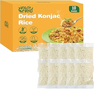 VOLO VERO Dried Shirataki Rice, 10 Packs Gluten Free Dry Konjac Rice, Plant Based, Sugar Free, Low Fat, Vegan Instant Meal, 2.12oz Individual Pouch, Healthy Holiday Gift
