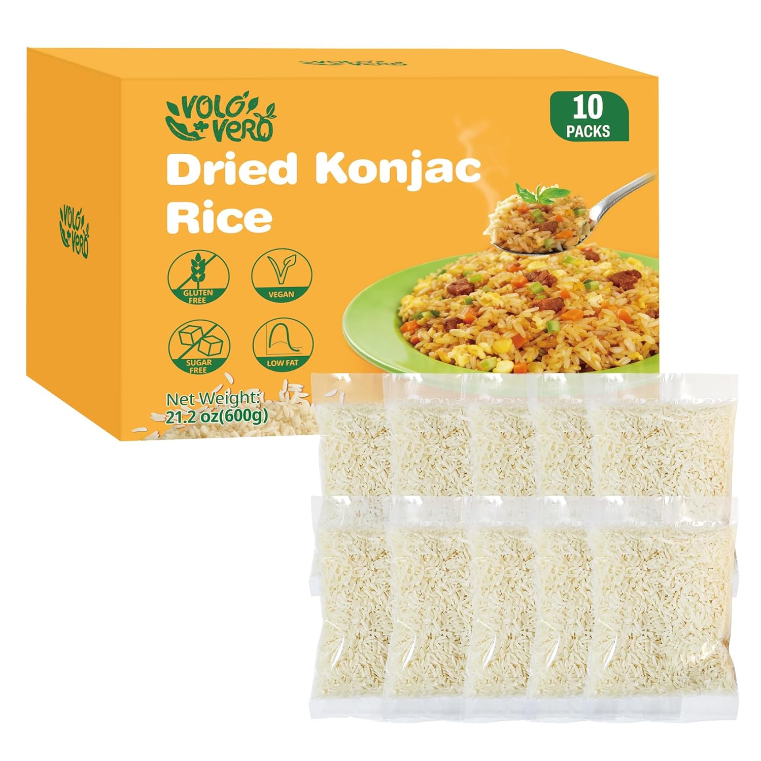 VOLO VERO Fideos de Konjac Secos, Arroz Shirataki, 10 Paquetes