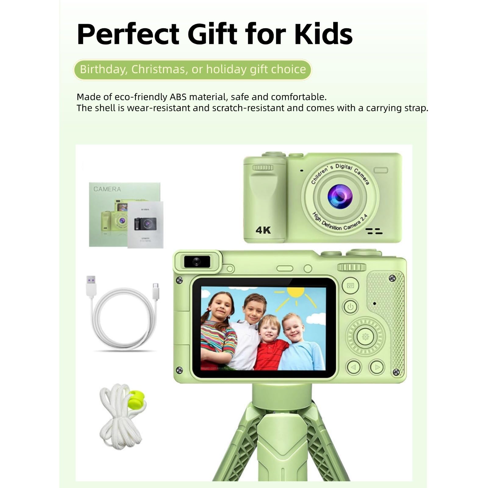 Cámara Digital para Niños con Trípode, 12 MP, 1080P, Doble Lente Frontal y Trasera, Pantalla IPS, HD