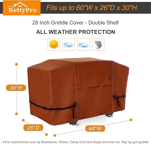 Miniatura 4 de NettyPro Cubierta para parrilla Blackstone de 28 pulgadas, impermeable, resistente, 2 quemadores, parte superior plana, cubierta de parrilla de gas