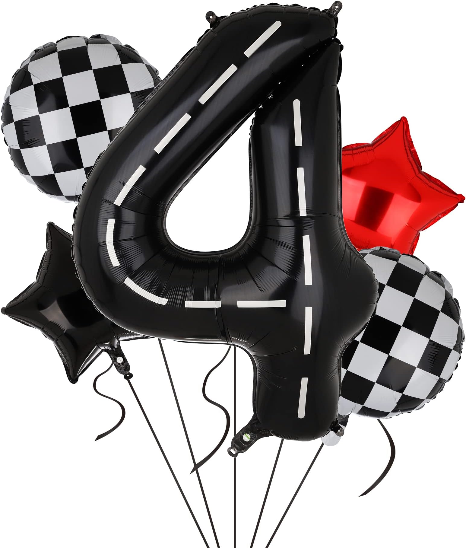 GGDE Race Car Birthday Balloons 40 Inch Racetrack Number Balloon 4 Black Boys 4st Birthday Race Car Theme Party Decor Supplies 5 Pcs