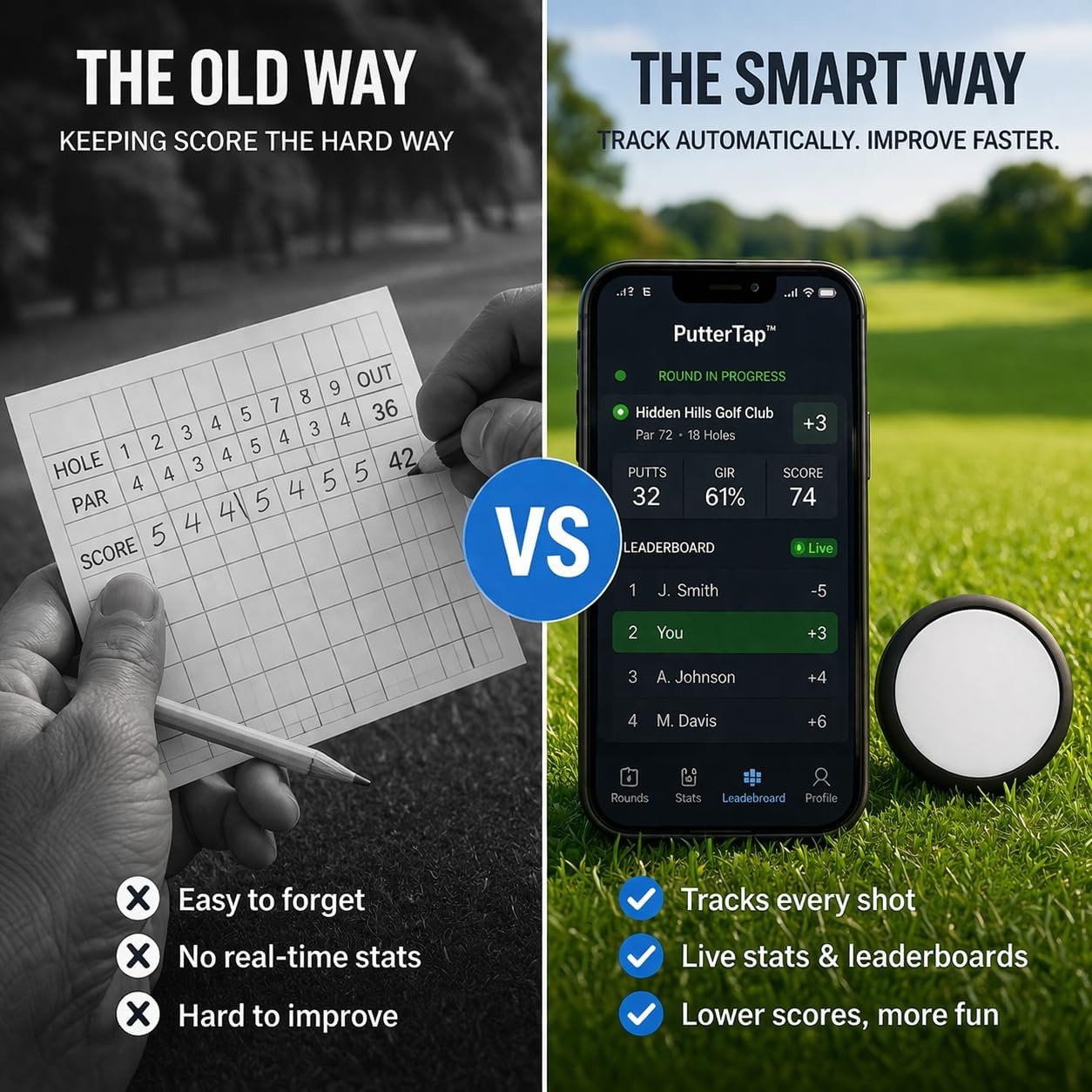 Smart Golf Ball Marker with Built-in Tap-to-Track Chip – No App, No Scorecard – Works with iPhone & Android