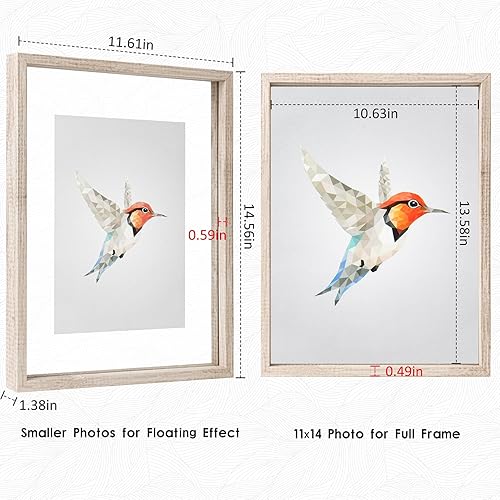Miniatura 2 de MUYE Marcos flotantes de 11 x 14 pulgadas, patrón de madera blanca y beige envejecida, juego de 2 portarretratos de vidrio doble para fotos de