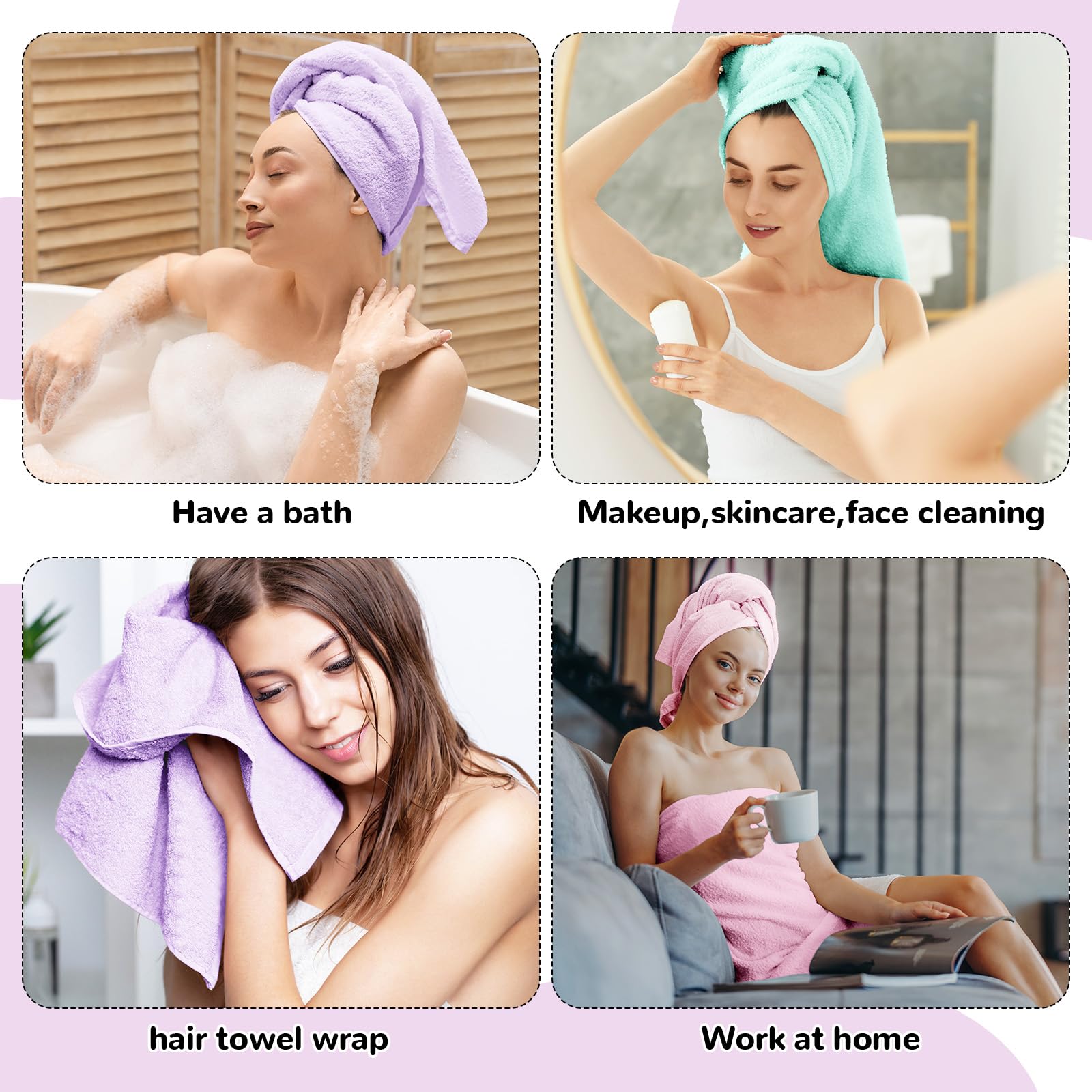 Cuffbow Set di 6 asciugamani da donna in microfibra per capelli e doccia per le donne dopo la doccia, asciugamano per asciugare i capelli, asciugatura rapida, con chiusura regolabile e parte superiore