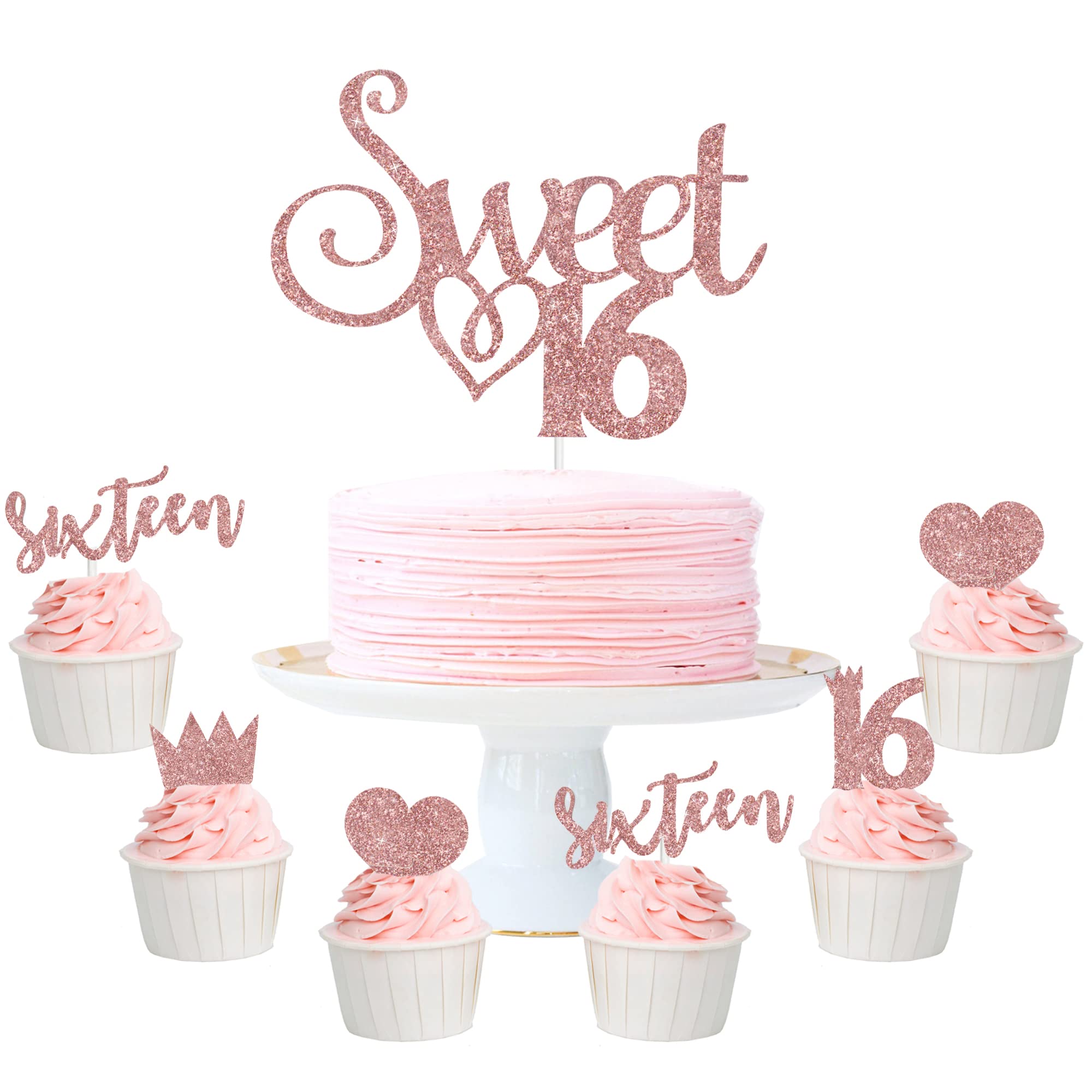 Buy Sweet 16 Cake Toppers 25pcs Rose Gold Glitter 16th Birthday Cupcake
