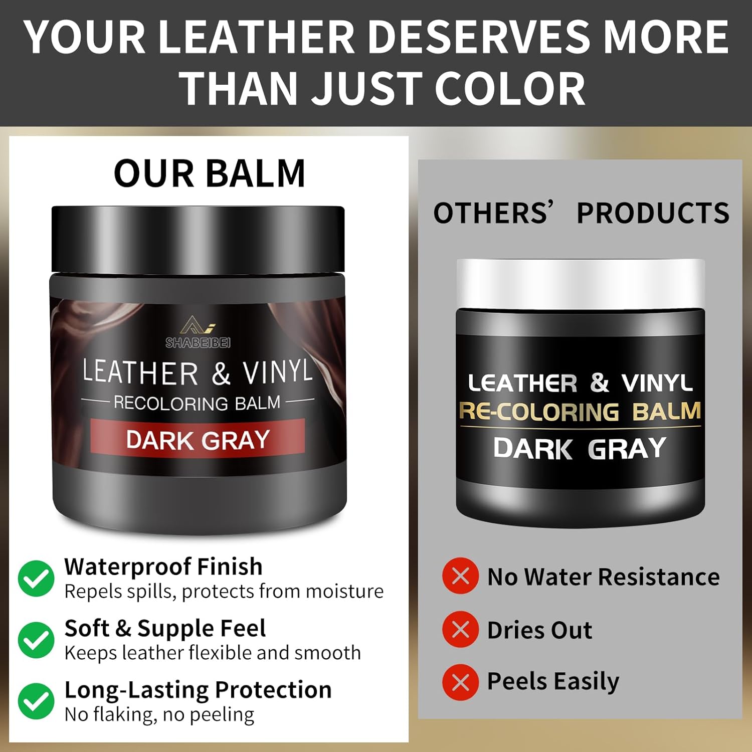 Leather Recoloring Balm and Scratch Repair Kit, Dark Gray Leather Restorer for Couches, Furniture, Car Seats, Leather Paint & Stain for Sofa, Chairs, Bags, and More - Image 2