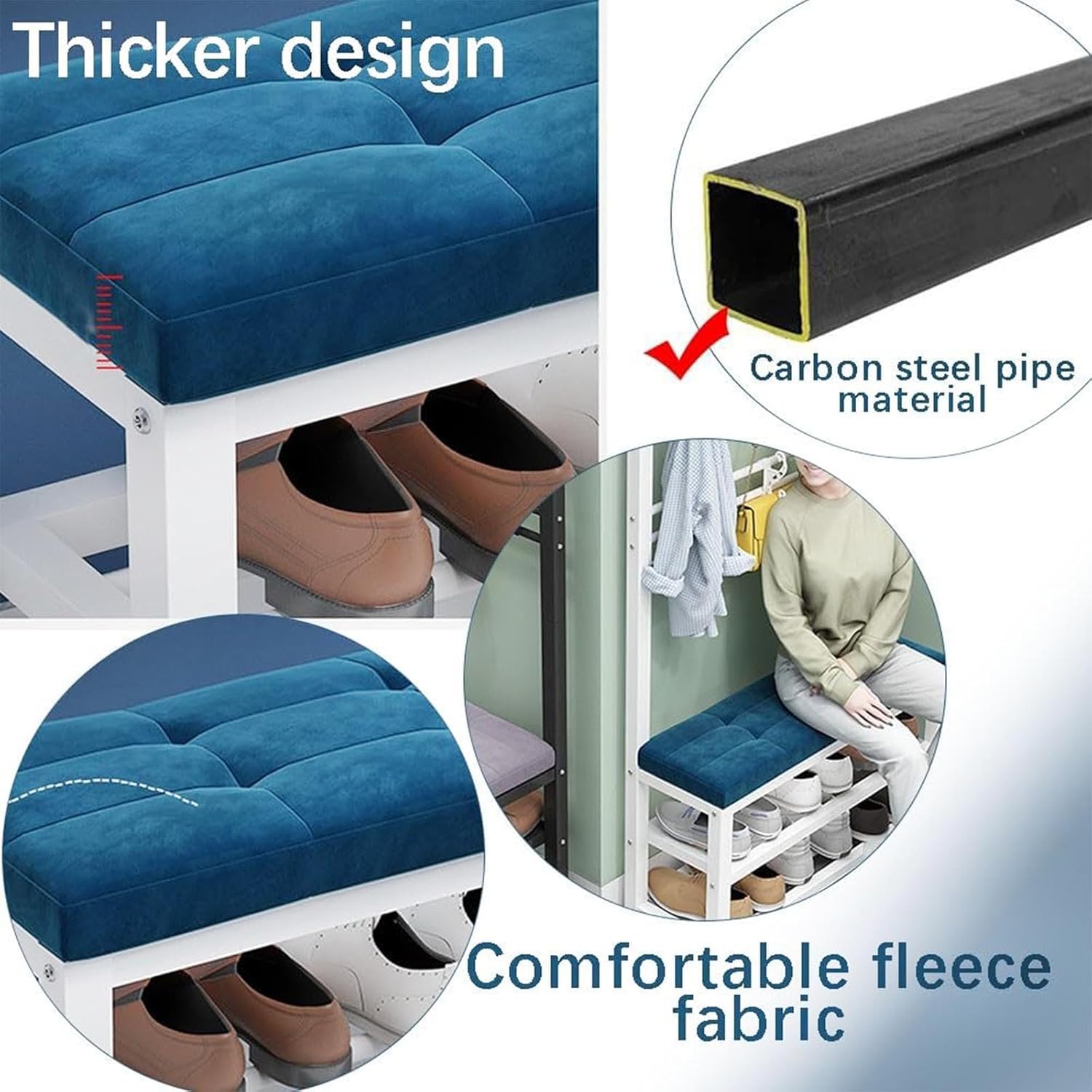 Hall Tree Bench with Shoe Storage and Metal Frame Freestanding Wooden Coat Rack for Home Office Bedroom Living Room