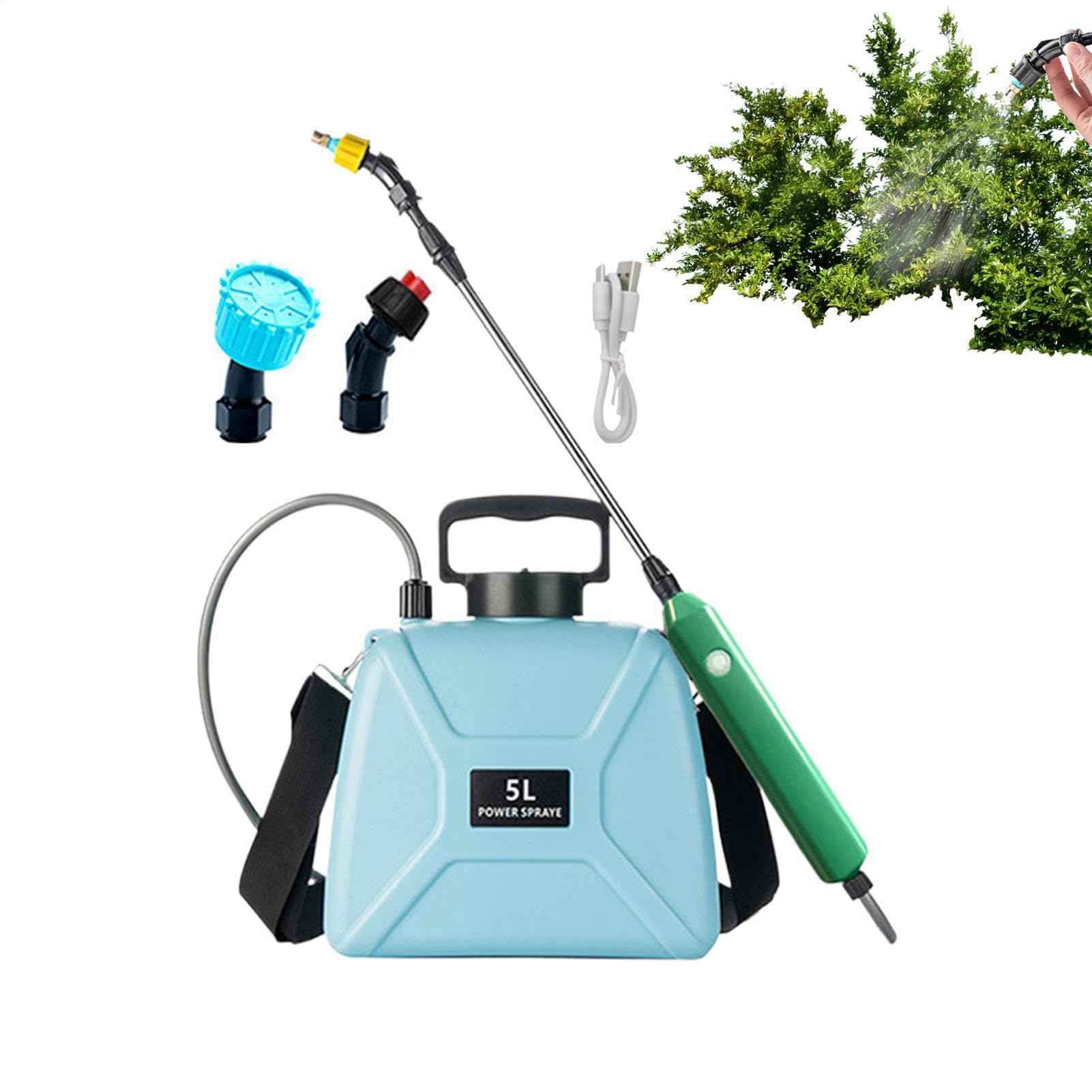 Elektrischer Wassersprüher 3 Düsen, Akku-Zerstäuber | 5 L Akku-Gartensprühgerät mit Schultergurt und Teleskoplanze Für Autoaufbereitung Fenster Boden Pool Pflanzenpflege