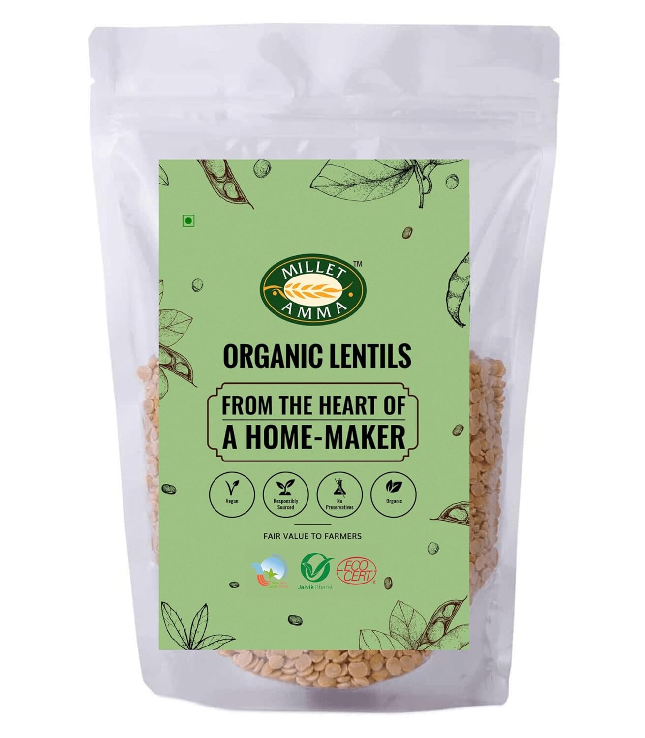 Millet Amma Organic Toor Dal – 1 Kg | Good Source of Protein and Iron | Enhances Carbohydrate Metabolism | 100% Vegan & Gluten Free | Suitable for Multiple Recipes (Sambar, Dal Fry)