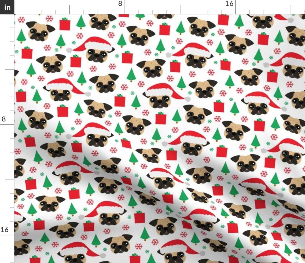 Spoonflower Fabric - Pug Christmas Dogs Snowflake Puppy Winter Printed on Cotton Poplin Fabric by The Yard - Sewing Shirting Quilting Dresses Apparel Crafts