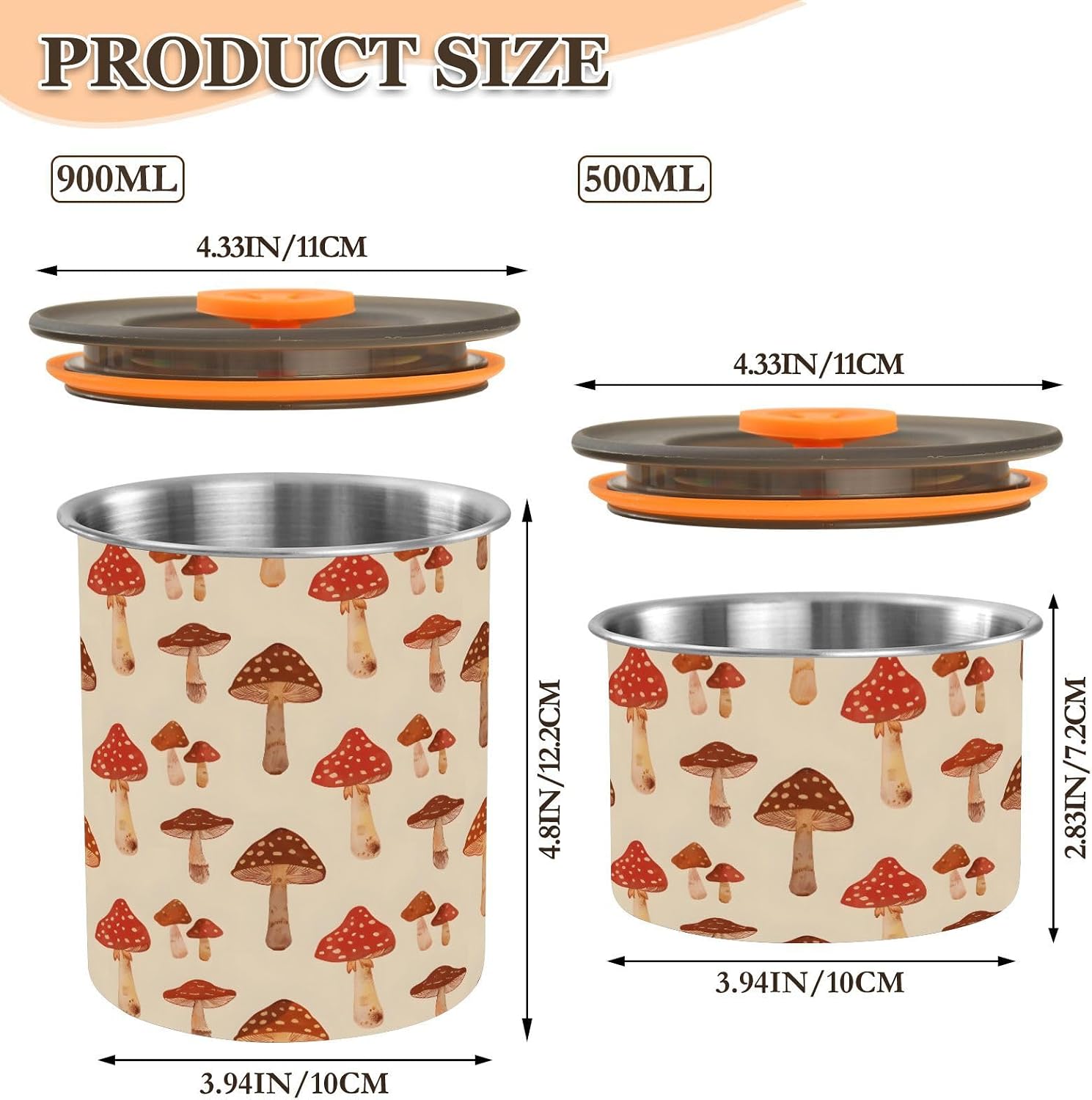 ALAZA Mushroom Retro Coffee Canister 17oz Food Storage Canister with Lids Kitchen Organizer Decor for Beans Tea Sugar Gournd Rice