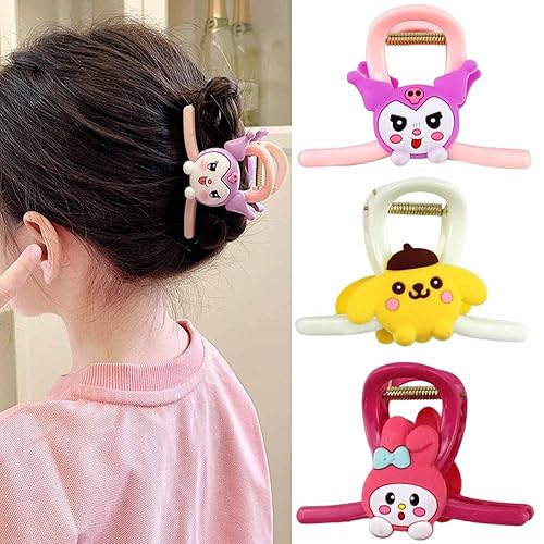 3 pinzas para el pelo de anime kawaii, antideslizantes, pasador, pinza de mandíbula para niñas y adolescentes, accesorios de peinado de moda para