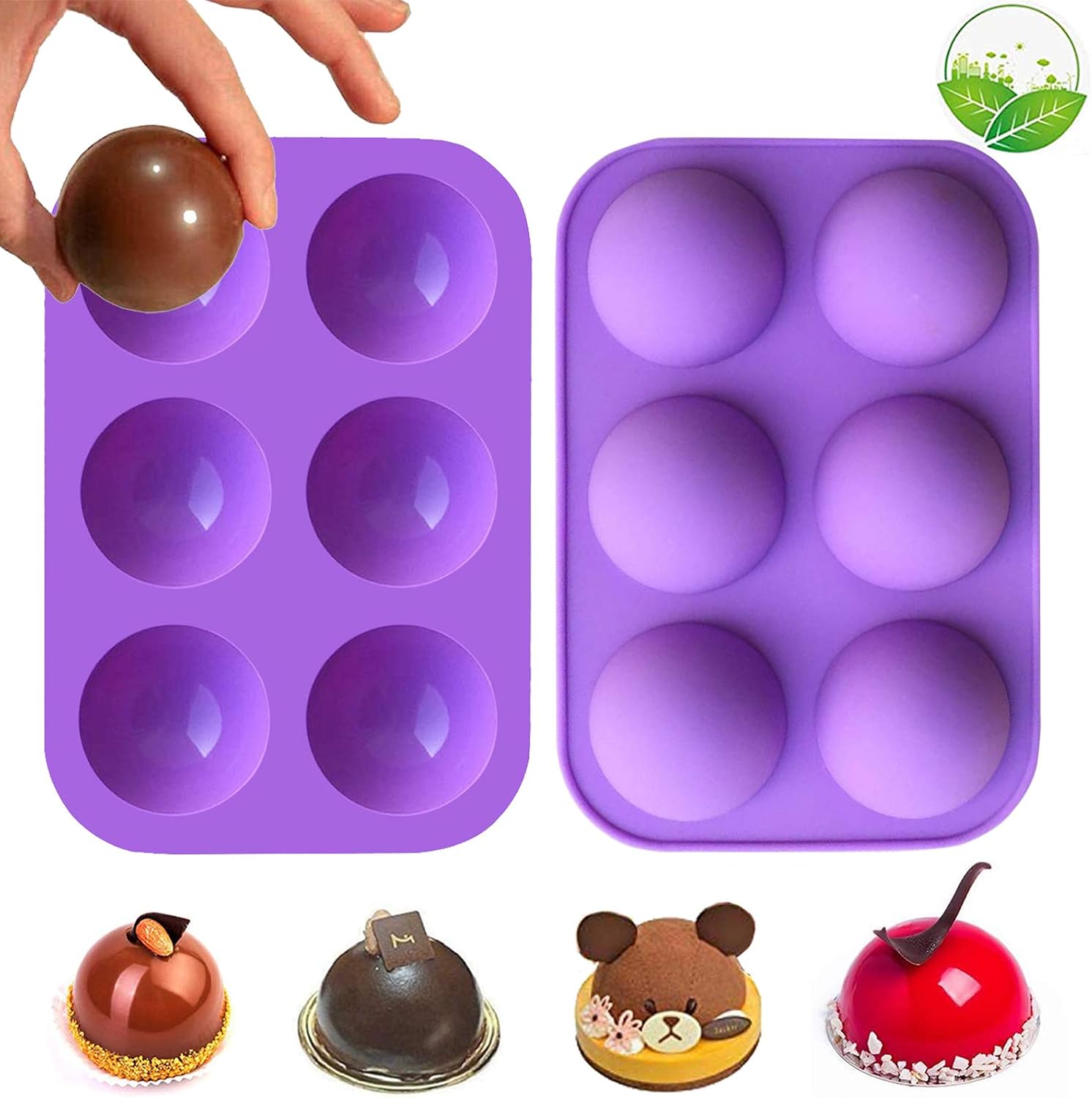 Hot Chocolate Bomb Mold Silicone Hot Cocoa Bomb Mold Round Semi Sphere Mold Chocolate Ball Mold 6 Holes Silicone Mold for Chocolate Half Dome Mold Semi-sphere Chocolate Mould 2pcs / Purple