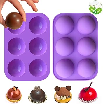 Hot Chocolate Bomb Mold Silicone Hot Cocoa Bomb Mold Round Semi Sphere Mold Chocolate Ball Mold 6 Holes Silicone Mold for Chocolate Half Dome Mold Semi-sphere Chocolate Mould 2pcs / Purple