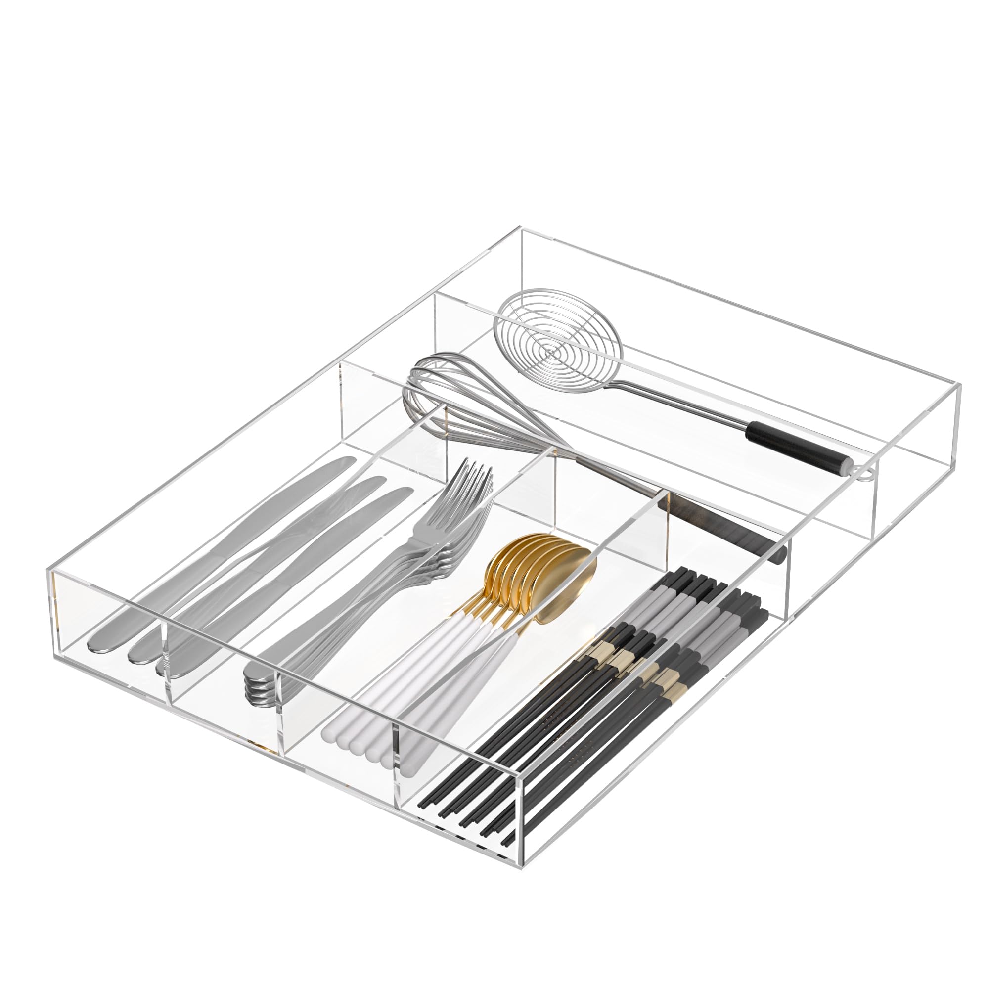Acrylic Drawer Organizer, 5 Slots Clear Silverware Holder