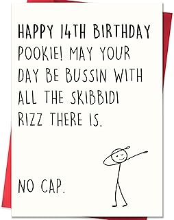 IDU Funny 14th Birthday Card,Happy 14th Birthday Decorations & Gifts for Boys Girls Son Daughter,Hilarious 14 Year Old Birthday Card for Teenagers with Gen Z Slang Meme-Inspired Design