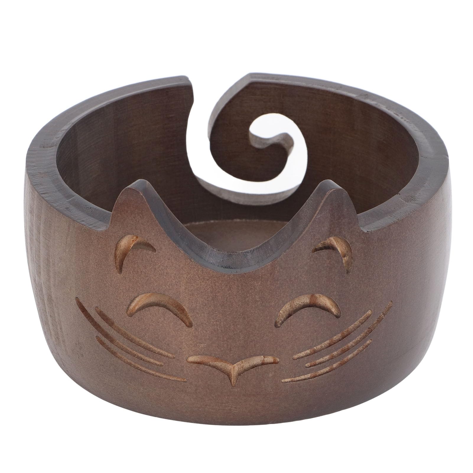 Yarn Bowl - Cute Cat Shape Wooden Yarn Bowl Holder Dispenser - Hand Made Crochet Organizer Storage Supplies Gifts for Mom and Knitting Lovers (18 * 18 * 10cm)