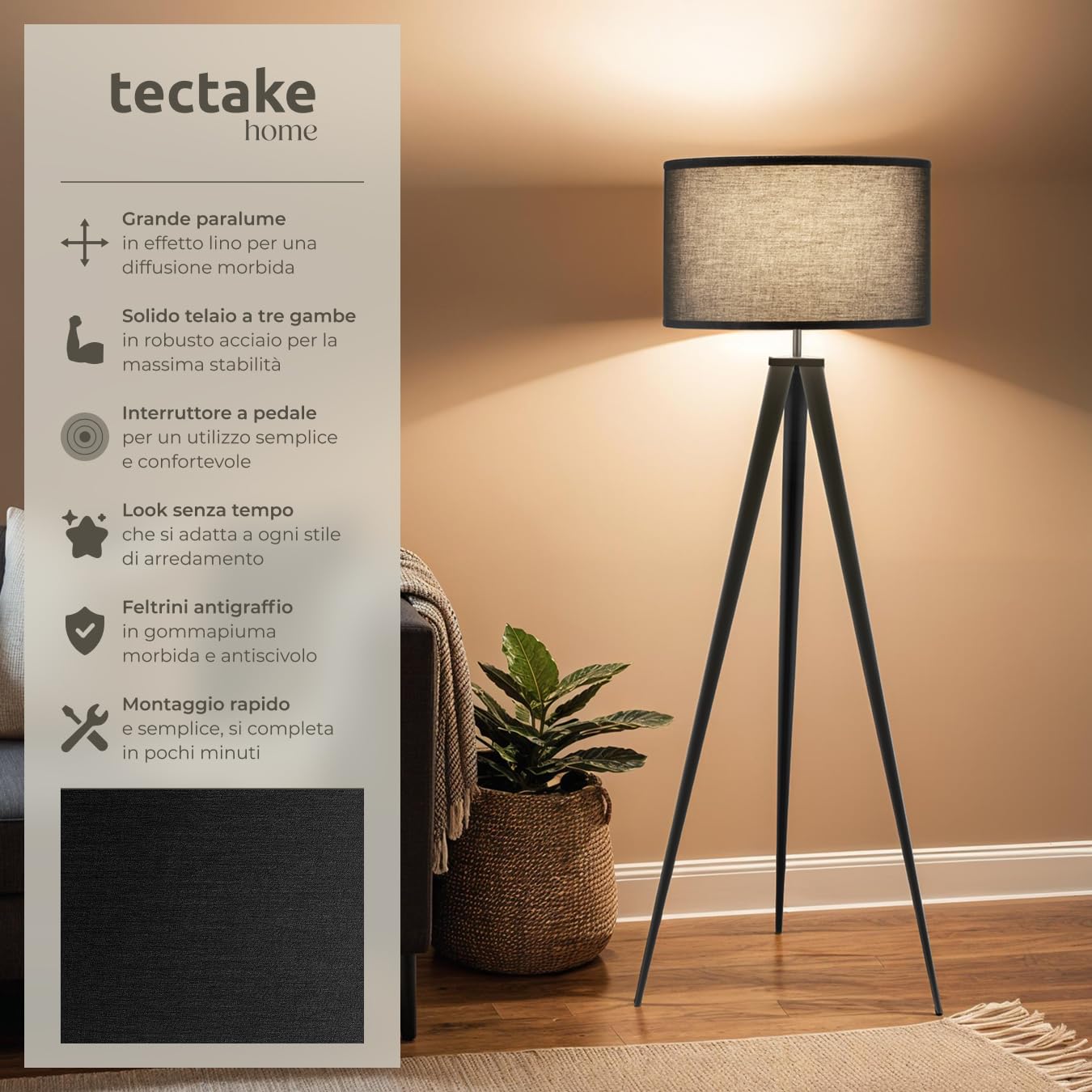 Lampada Treppiede Da Terra 38x140 Cm Design Moderno 60W Rovere E Rosa