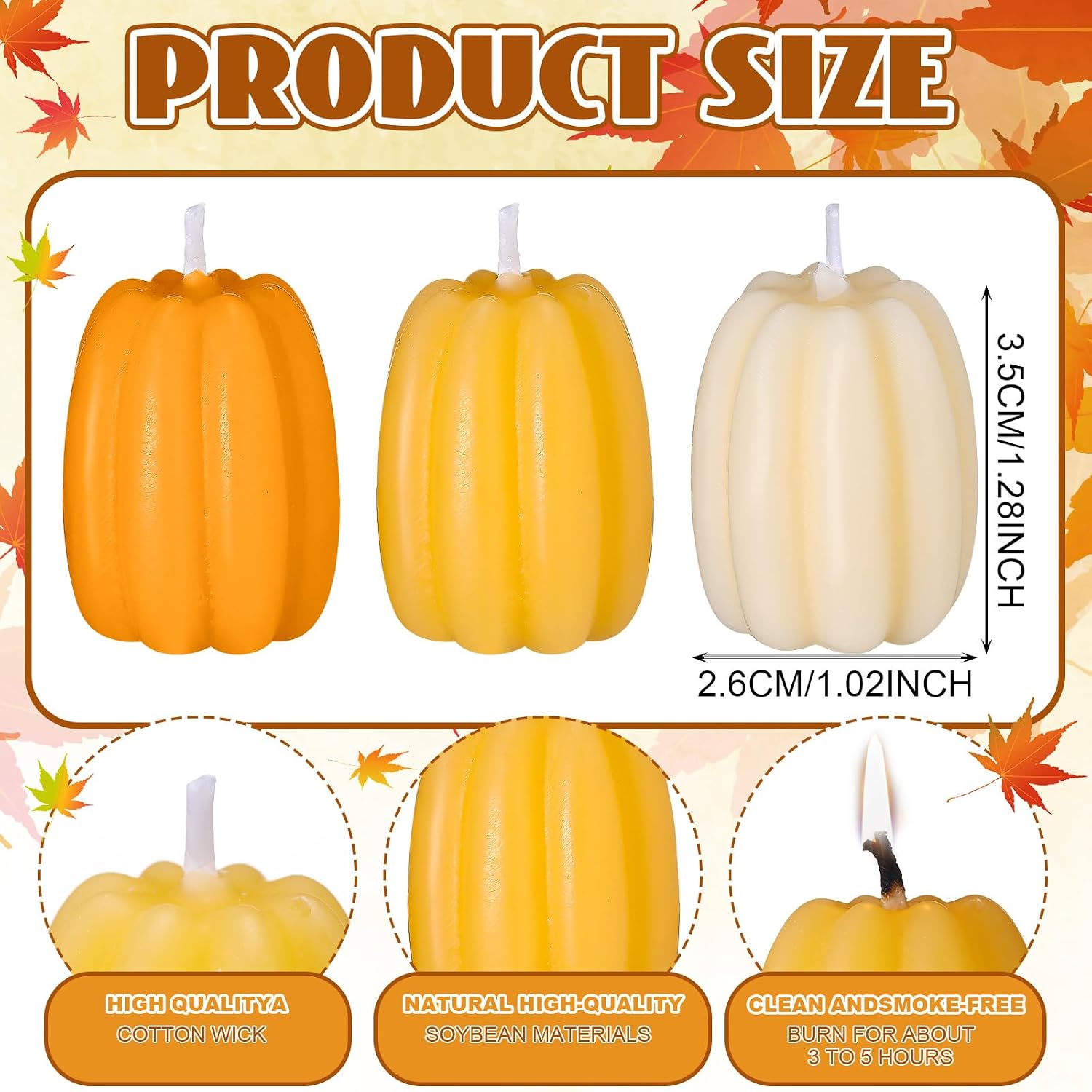 Conelist 12 Pcs Fall Pumpkin Shaped Candles, Mini Votive Thanksgiving Decor