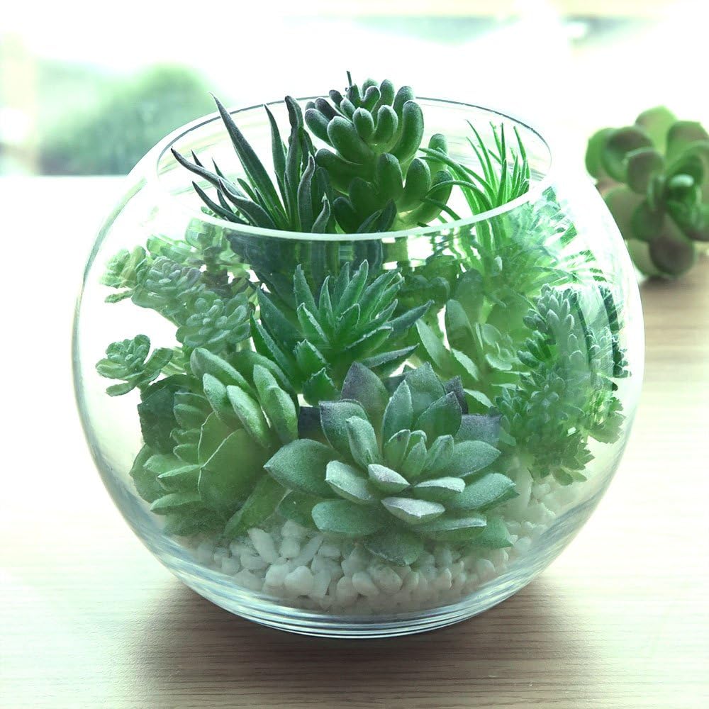 FEPITO 16 Pcs Random Size Artificial Succulent Plants Unpotted Succulents Picks Faux Succulent Plant in Green Stems for Home Indoor Garden Decoration