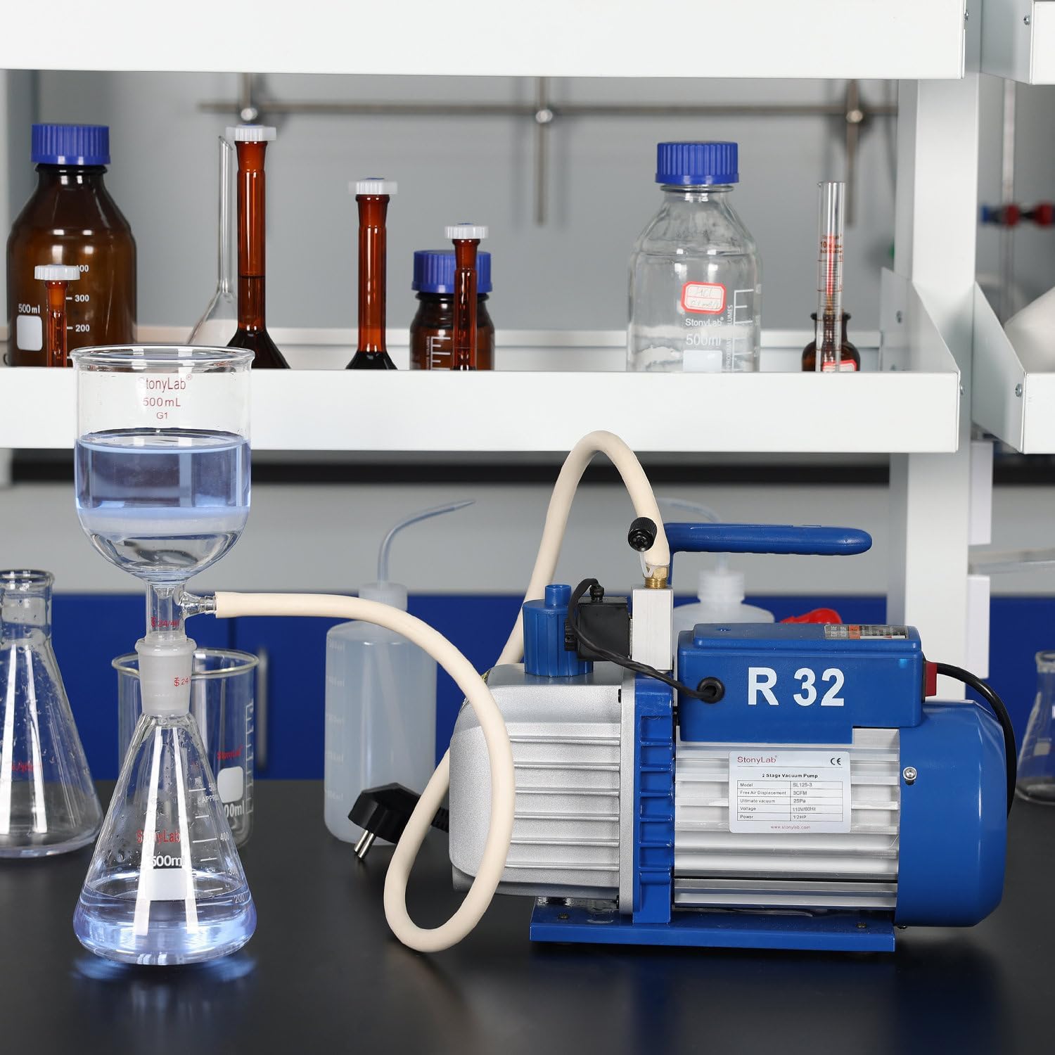 stonylab Pompa per Vuoto Rotativa a Palette, 3,5 CFM 25-30 Pa ¼ Pompa per Vuoto Compatta Monostadio HP con Elettrovalvola per Strumento Aria Refrigerante HVAC AC