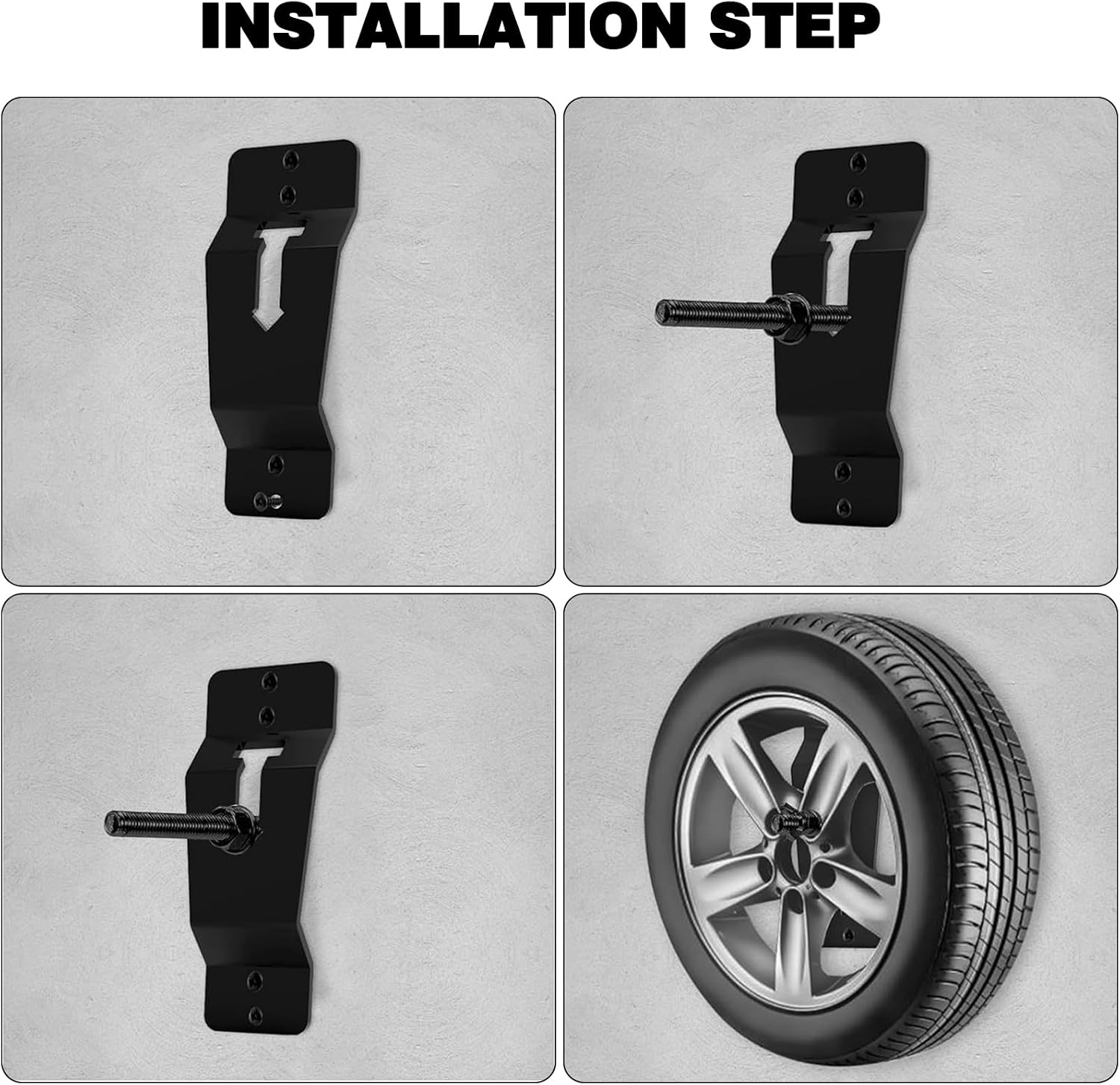 Trailer Spare Tire Mount Bracket, Black Steel Wall Mount, Holds Up to 150 lbs, Includes Mounting Hardware