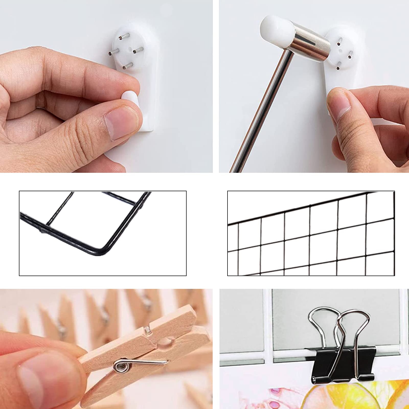 Griglie Da Parete 30x40 Cm - 2 Pezzi Nere - Per Foto, Promemoria, Decorazioni - Con Clip E Accessori - Foto 11