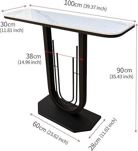 Miniatura 3 de 39.37'' Rectangle Narrow Console Table with Marble Top, Elegant Sofa Table Modern Entryway Tables, Round-Shaped Metal Frame, for Entry, Behind Sofa