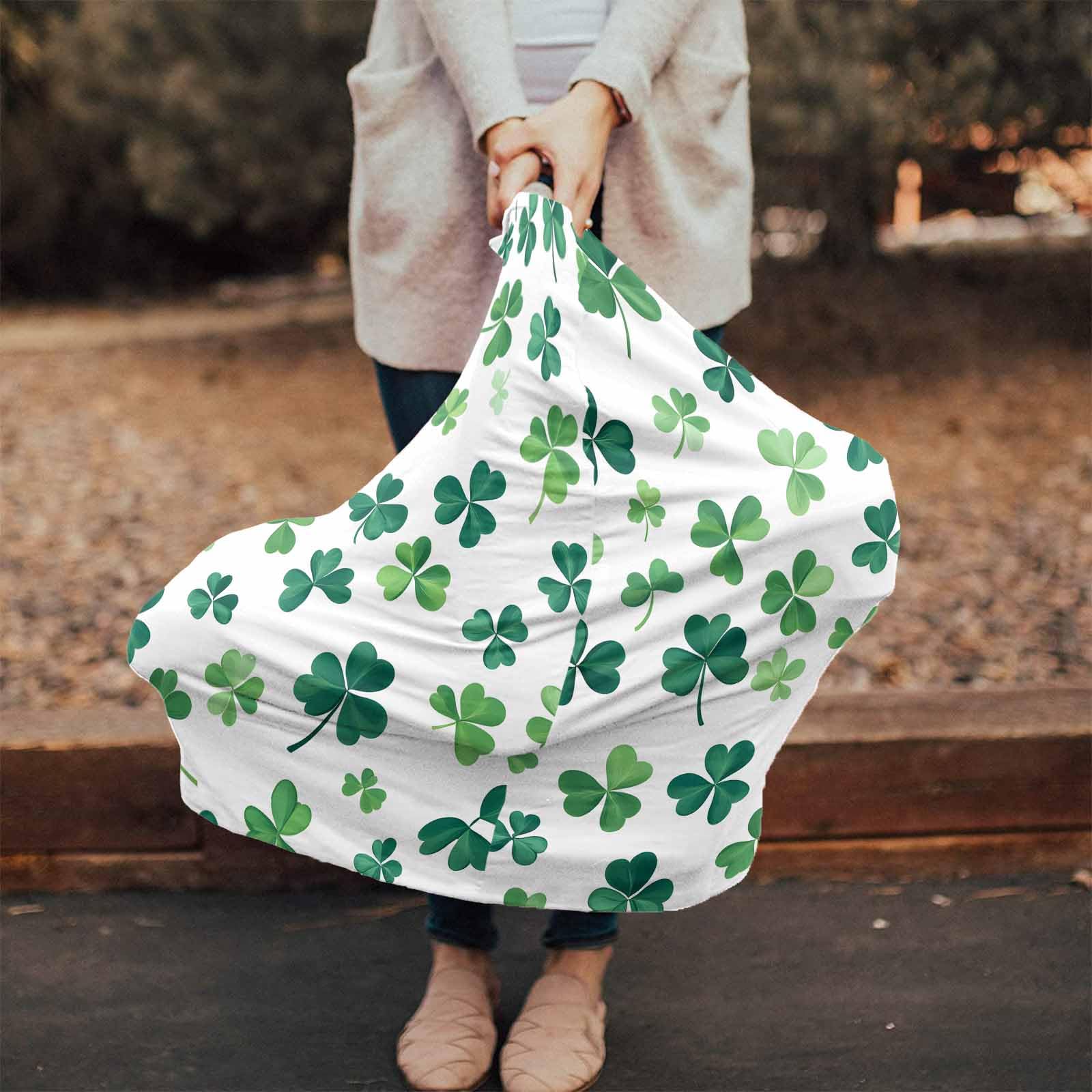 Nursing Cover for Breastfeeding Scarf, St. Patrick's Day Green Shamrock Baby Car Covers Super Soft Multi Use for Canopy Shopping Cart Cover Blanket Stroller Cover