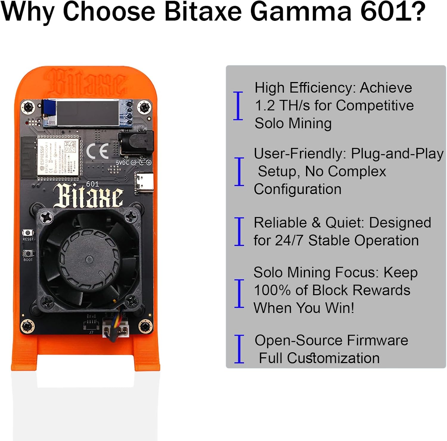 Bitcoin Miner,Bitaxe Gamma 601 Solo Miner,BTC Lucky Crypto Lottery Miner with Open-Source System,Hash Rate Up to 1.2TH/S BM1370 Asic Chip 17W/TH Low Noice