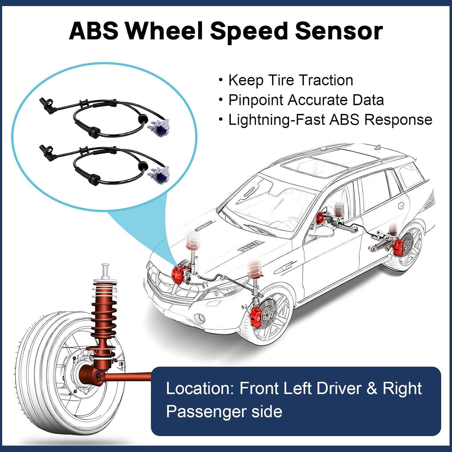 ABS Wheel Speed Sensor Front Left Right Fits for Nissan Frontier Pathfinder Xterra 2005 2006 2007 2008 2009 2010 2011 2012 2013 2014 2015 2016 2017, 09-12 Suzuki Equator, Driver Passenger, ALS625