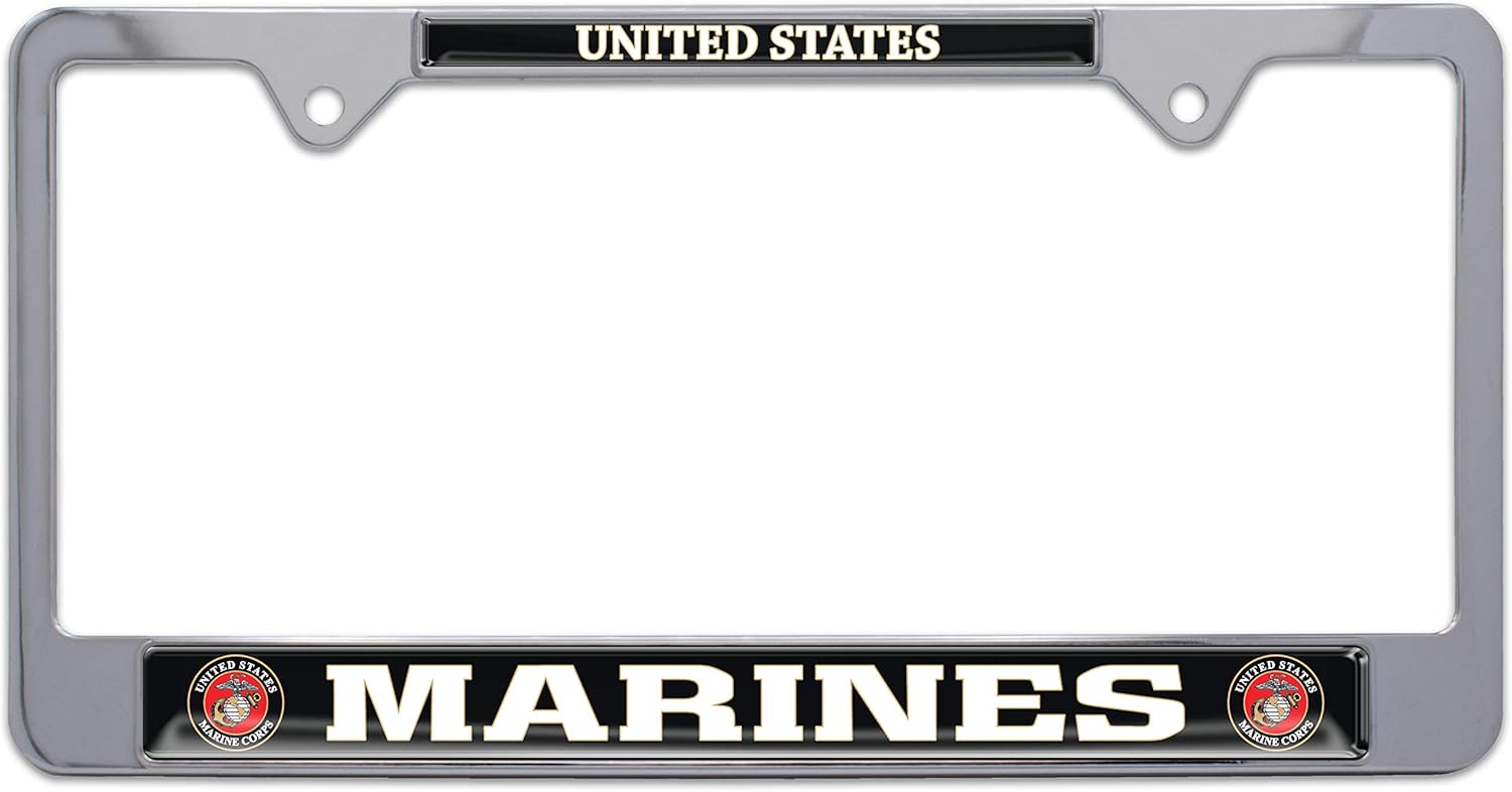 Elektroplate Officially Licensed – United States Marines Chrome-Plated All-Metal Standard Size License Plate Frame Tag Holder for Cars/SUVs/Trucks Weather-Proof Automotive Accessory