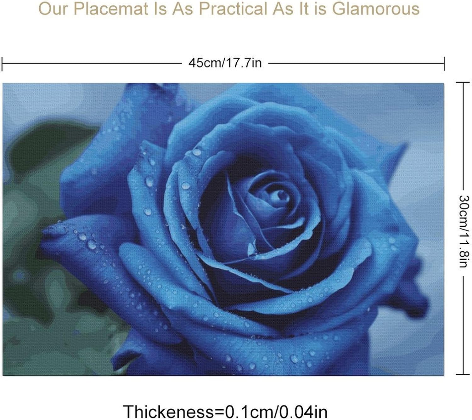 4pcs Placemat Vinyl Non-Slip Insulation Place Mats Wipeable Easy to Clean Romantic Blue Rose Tablemats for Kitchen Dining Table Decoration 11.8x17.7 in
