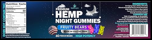 Miniatura 9 de Healthergize Gomitas de cáñamo por la noche, gomitas de siesta de alta potencia, paz y relajación, osito de goma con infusión de aceite de cáñamo,
