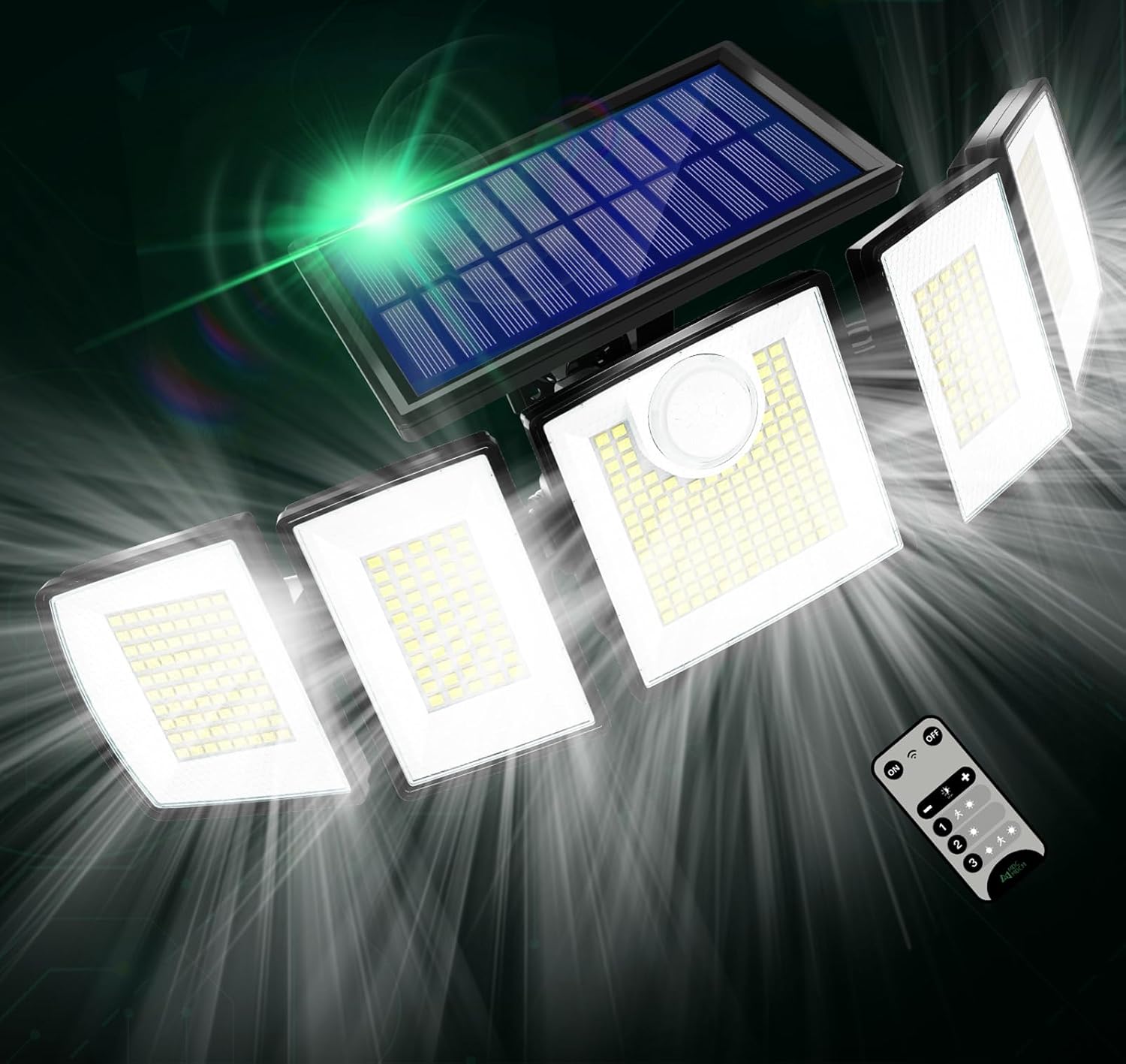 Solar Motion Sensor Outdoor Lights Waterproof - 416 LEDs 3000 Lumens Super Bright 3 Brightness 3 Modes 2400mAh 360° Illumination 32ft Solar Flood Security Light for Outside