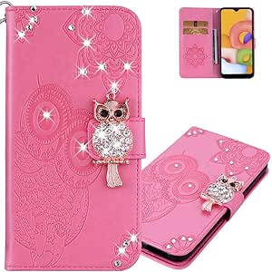 Custodia Portafoglio Samsung Galaxy A21S Con Glitter E Fiore Mandala: Cover A Libro In Pelle PU Con Supporto, Tasche E Chiusura Magnetica (LD Diamond Purple)