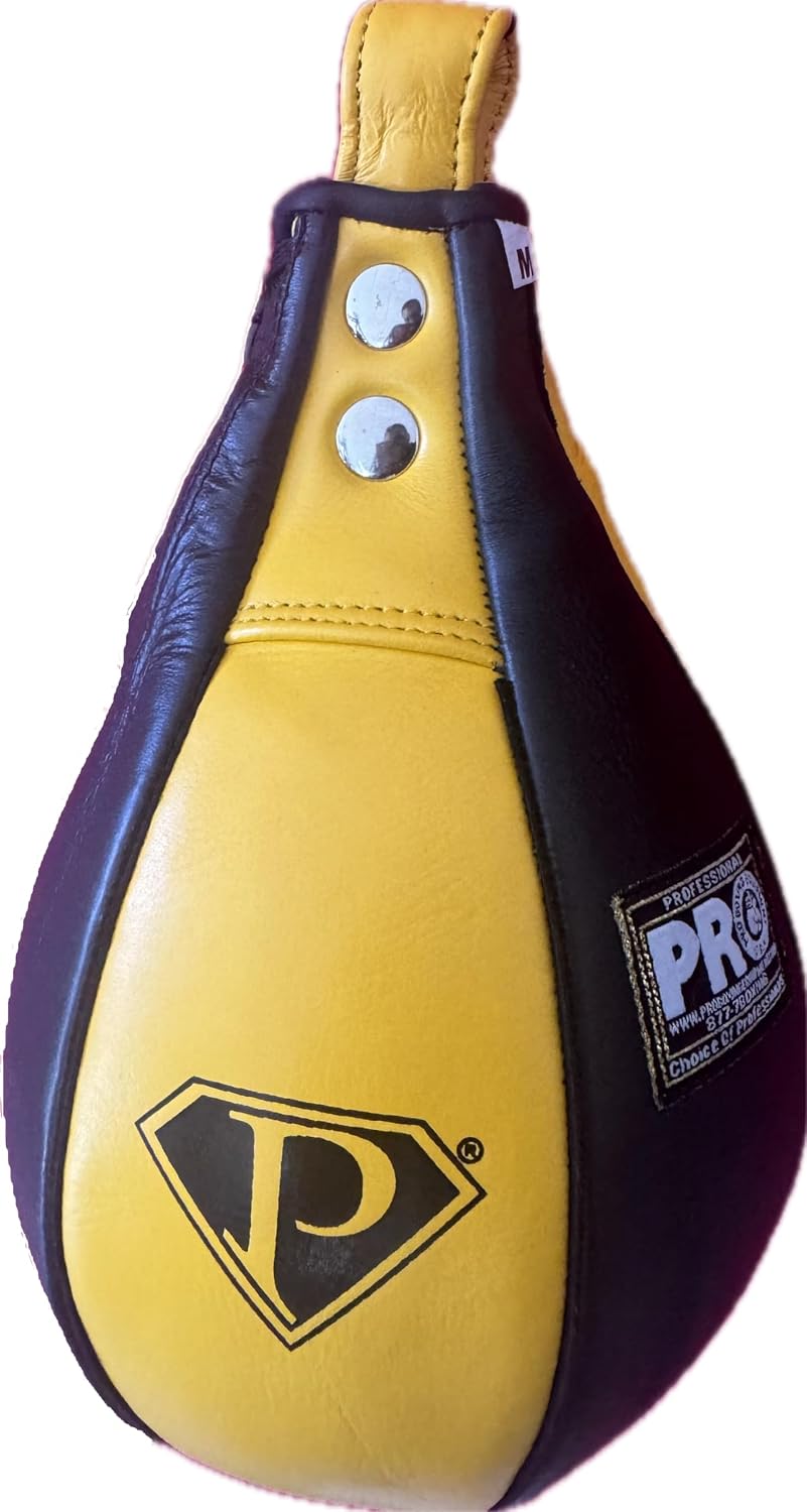 Professional Grade Ultra Leather Speed Bag, Medium, Black/Yellow, for Boxing, Muay Thai, Kickboxing