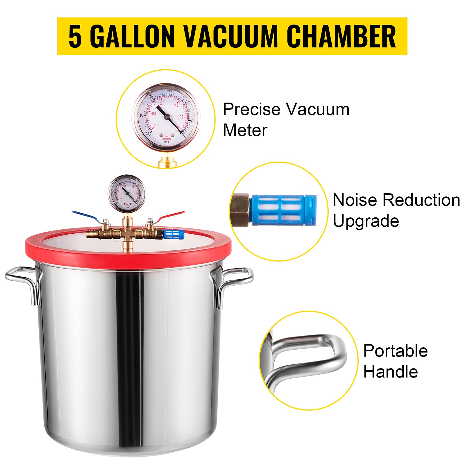 VEVOR Vacuum Chamber with Pump 3CFM 1/4HP Single Stage Vacuum Pump with