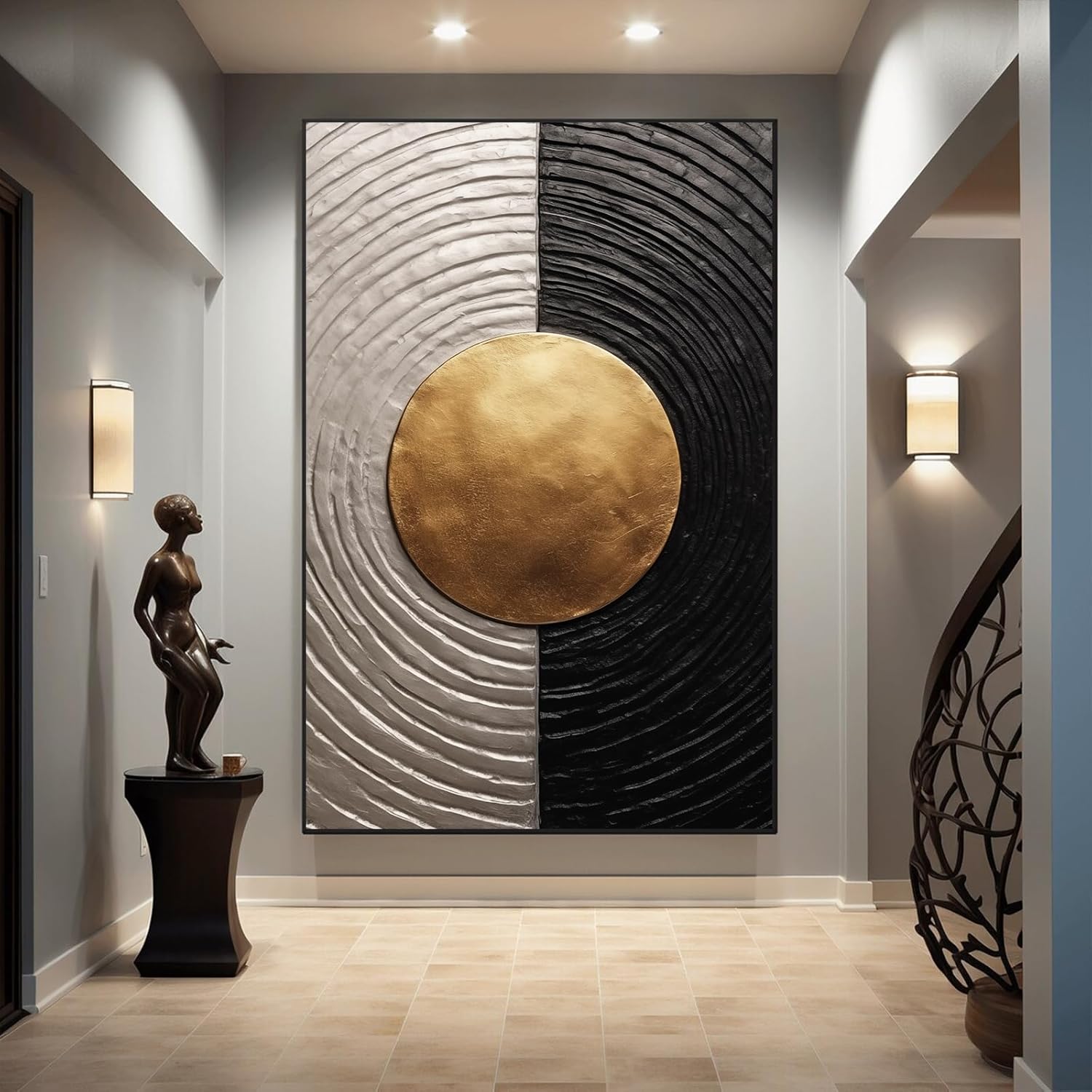 Abstract Black And Gold Wall Art Black Gold White Painting