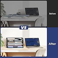 Vista 5 de Supeasy 3 Tier Paper Organizer with Handle, Mesh Desk Organizer Letter Tray, Paper Tray File Organizer for A4 File Folder, Black