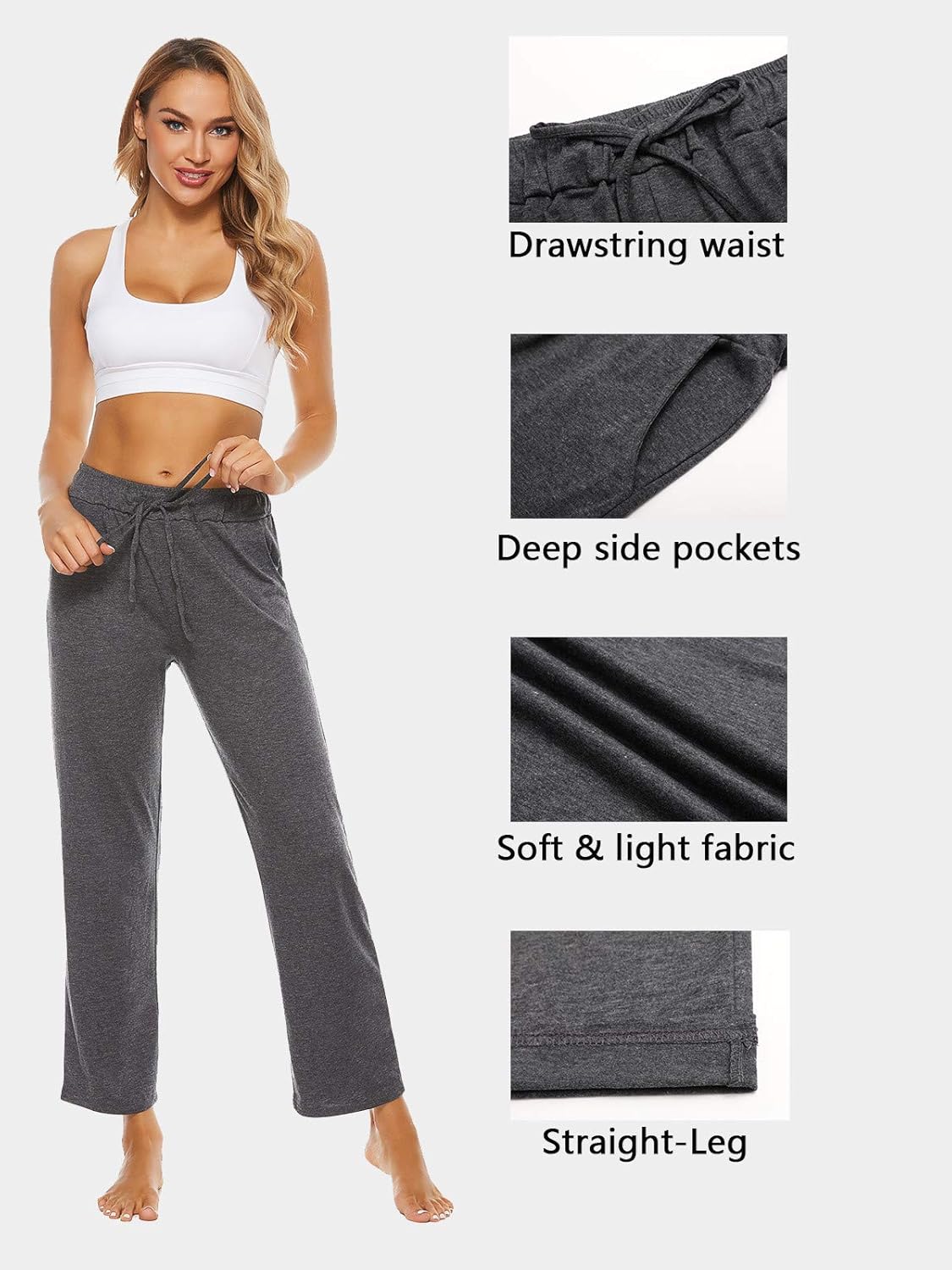 BATHRINS Womens Comfy Lounge Pants Loose Yoga Pants Drawstring Soft Pajama Pants with Pockets