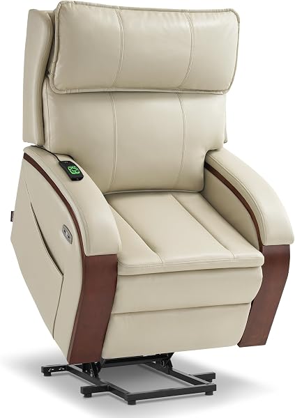 MCombo Power Lift Recliner Chair Sofa with Massage and Heat, Adjustable Headrest for Elderly People, Solid Wood Armrest,