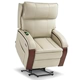 Power Lift Recliner Chair Sofa with Massage and Heat&comma; Adjustable Headrest for Elderly People&comma; Solid Wood Armrest&comma; USB Ports&comma; Side Pockets&comma; Faux Leather 7917 &lpar;Cream White&comma; Medium&rpar;