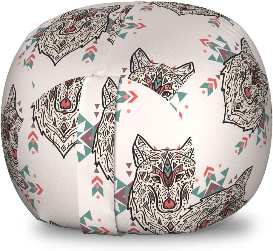 Ambesonne Dog Lover Storage Toy Bag Chair, Wolf Pattern with Design Elements Motifs Geometric, Stuffed Animal Organizer Washable Bag, Small Size, Ivory Grey
