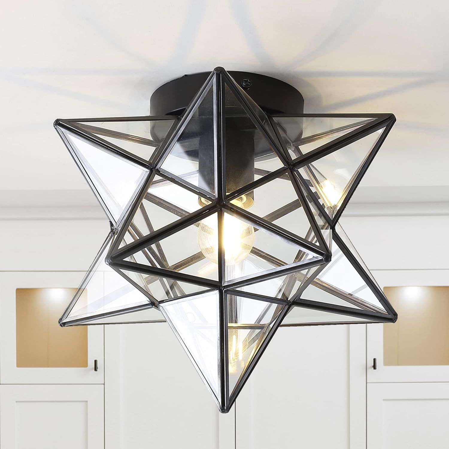 JONATHAN Y JYL9035A Stella Moravian Star Metal/Glass LED Flush Mount Contemporary Dimmable, for Kitchen,Hallway,Bathroom,Stairwell, 9.75", Oil Rubbed Bronze
