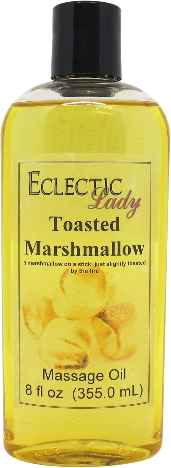 Toasted Marshmallow Massage Oil, 8 oz, with Sweet Almond Oil and Jojoba Oil, Preservative Free, Perfect for Aromatherapy and Relaxation