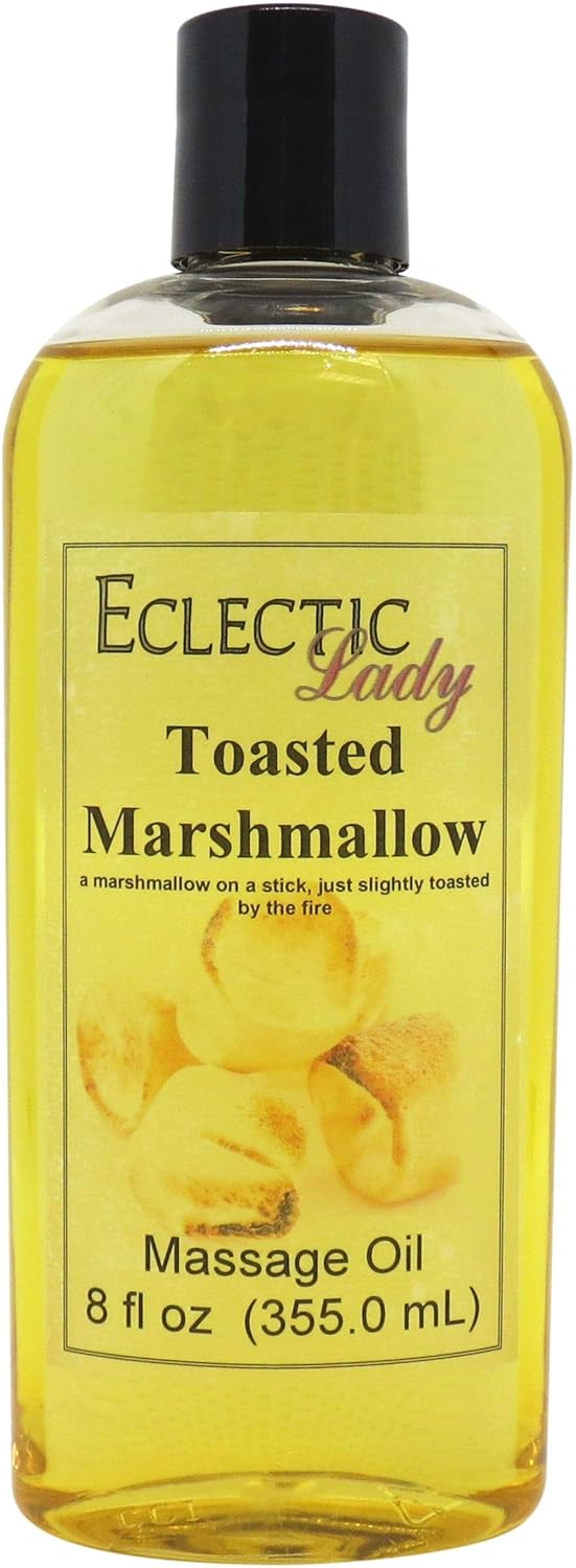 Toasted Marshmallow Massage Oil, 8 oz, With Sweet Almond Oil and Jojoba Oil, Preservative Free, Perfect for Aromatherapy and Relaxation